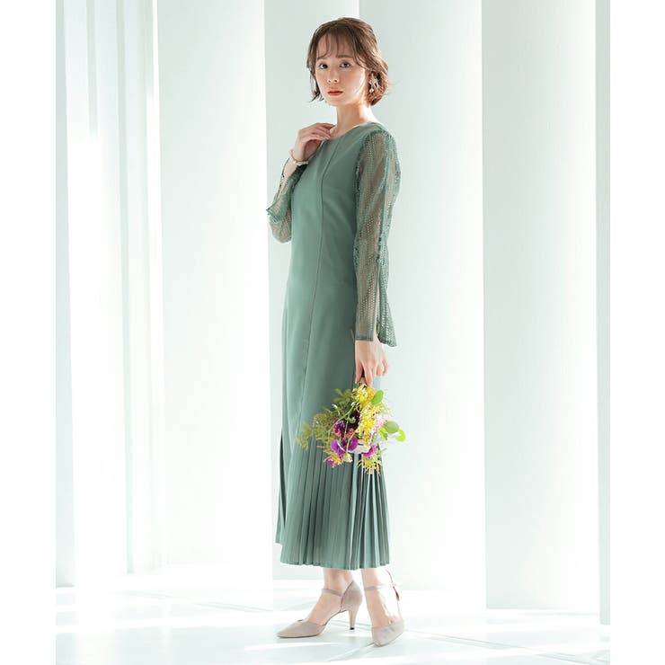 スリット入りロング袖と裾プリーツ加工マーメイドドレス オケージョン | AUNI | 詳細画像11 