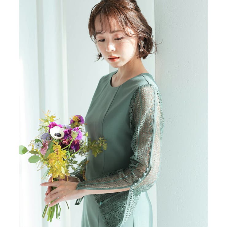 スリット入りロング袖と裾プリーツ加工マーメイドドレス オケージョン | AUNI | 詳細画像12 