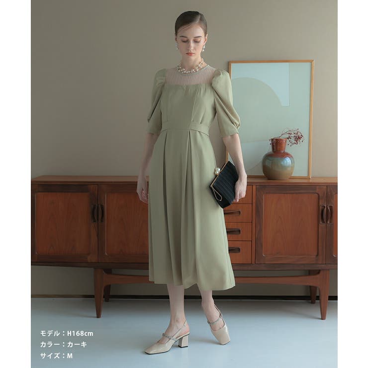 リボンベルト付パフスリーブドレス レース オケージョン | AUNI | 詳細画像7 