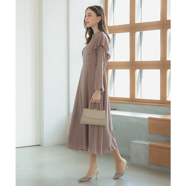 ケープ襟ワンピースドレス ハイウエスト オケージョン | AUNI | 詳細画像13 