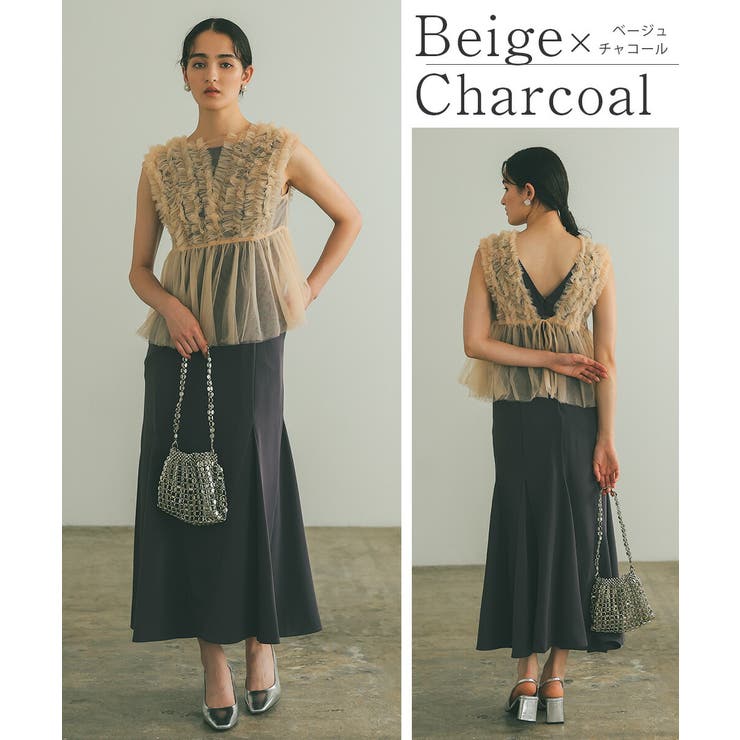 フリルチュールマーメイドドレス ギャザー ペプラム フレンチスリーブ | AUNI | 詳細画像5 