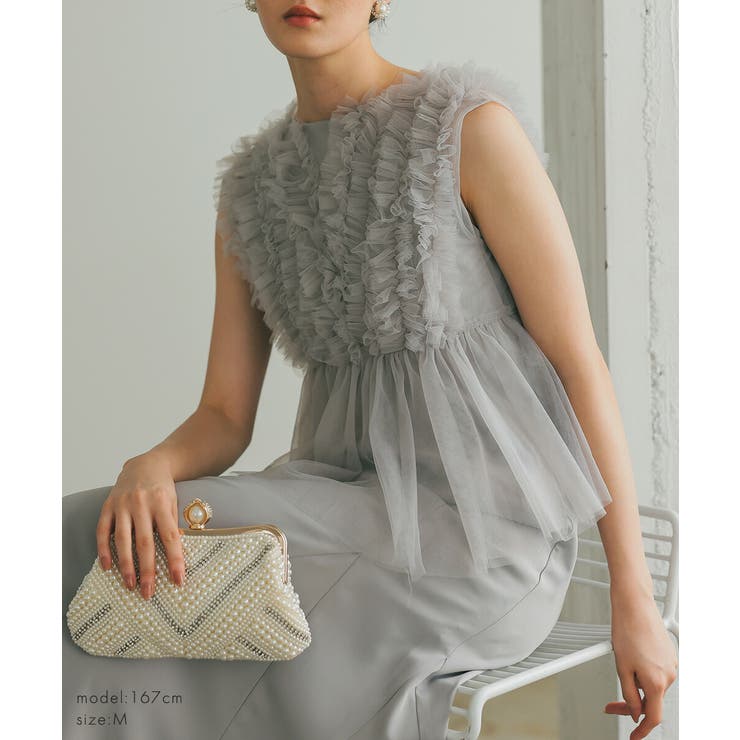 フリルチュールマーメイドドレス ギャザー ペプラム フレンチスリーブ | AUNI | 詳細画像10 