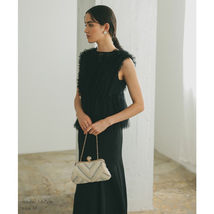 フリルチュールマーメイドドレス ギャザー ペプラム フレンチスリーブ | AUNI | 詳細画像15 