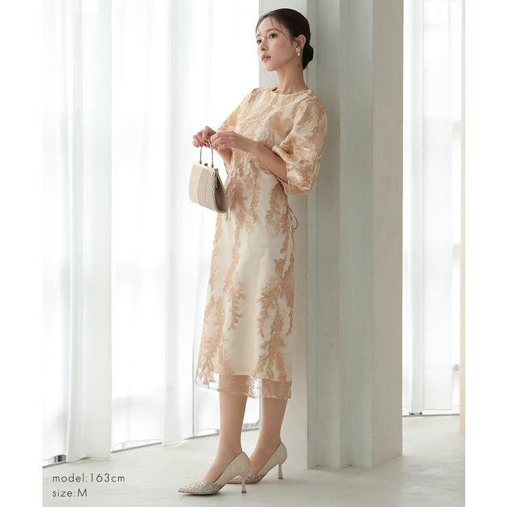 リーフ刺繍デザインコクーンドレス ランタンスリーブ ウエスト調整可 | AUNI | 詳細画像16 