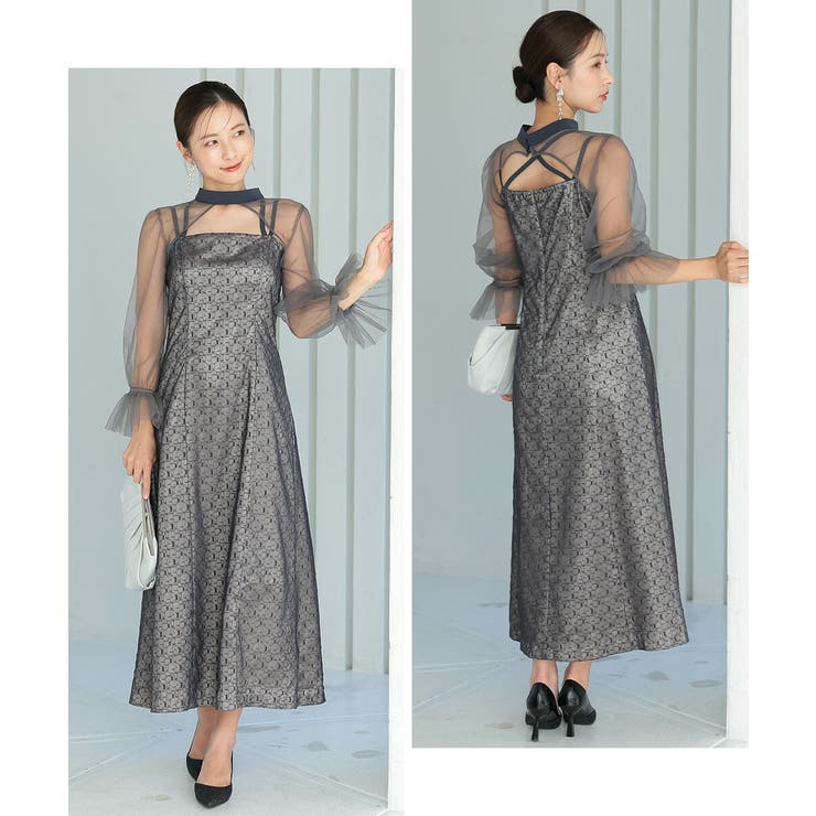 チュールボレロ幾何学レースドレス スリット オケージョン | AUNI | 詳細画像5 