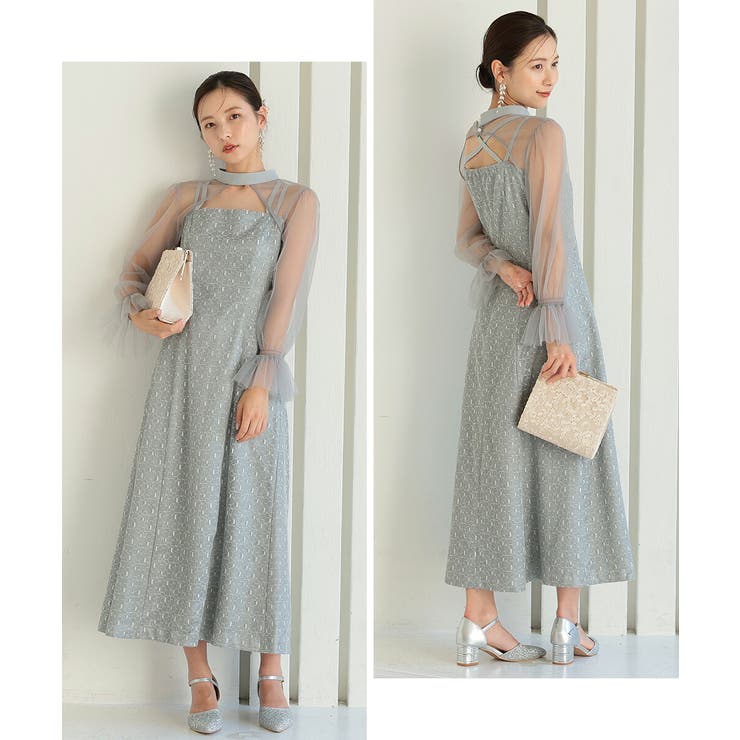 チュールボレロ幾何学レースドレス スリット オケージョン | AUNI | 詳細画像7 