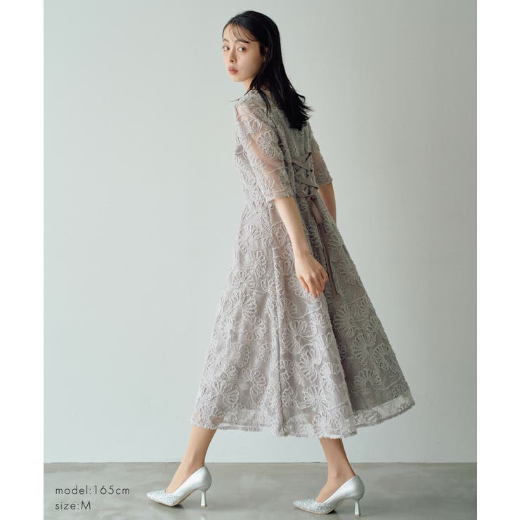 アーチ刺繍レースドレス 花柄 五分袖 オケージョン | AUNI | 詳細画像16 