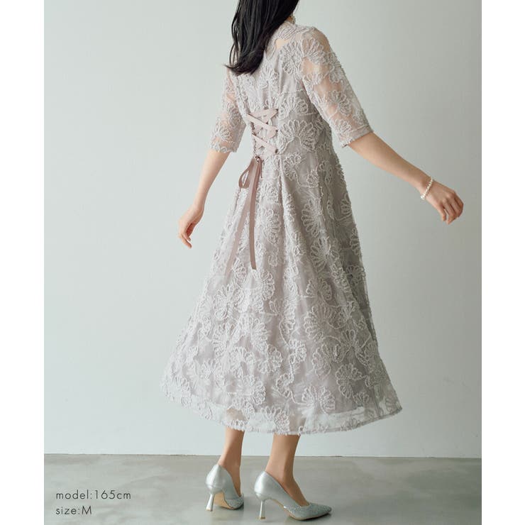 アーチ刺繍レースドレス 花柄 五分袖 オケージョン | AUNI | 詳細画像17 
