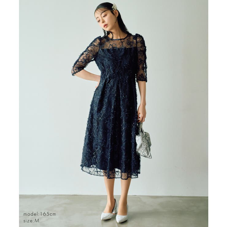 パワーショルダーレースドレス 花柄刺繍 オケージョン | AUNI | 詳細画像14 