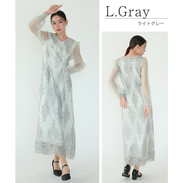 クラシカルエンブロイダリードレス オーガンジー 刺繍 フレア | AUNI | 詳細画像5 