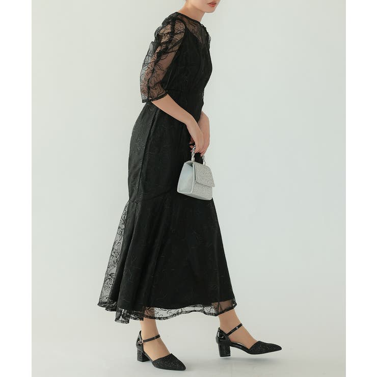 フローラルレイヤードチュールドレス パフスリーブ マーメイド オケージョン | AUNI | 詳細画像11 