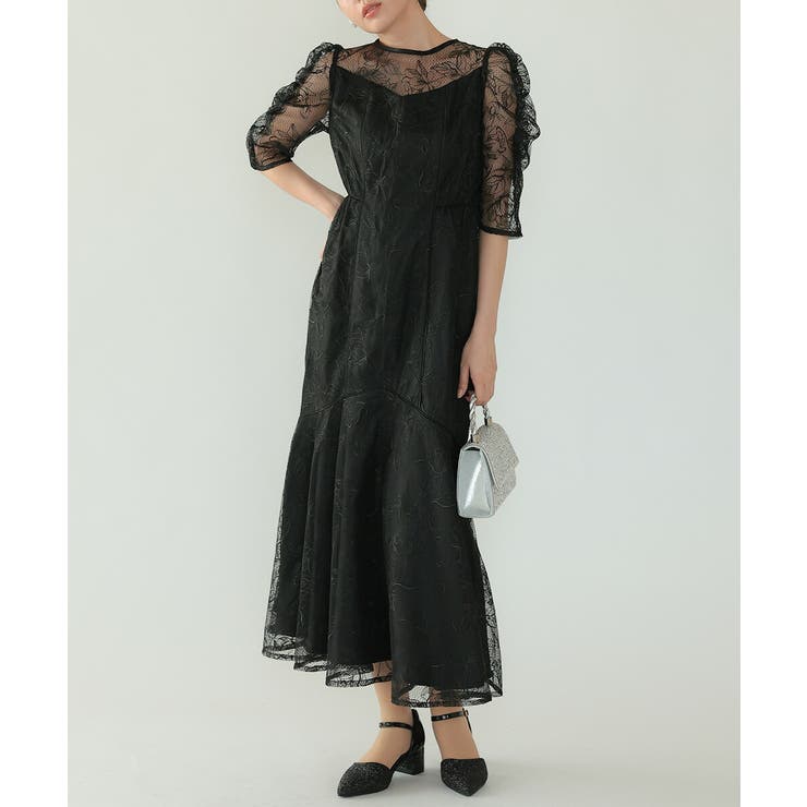 フローラルレイヤードチュールドレス パフスリーブ マーメイド オケージョン | AUNI | 詳細画像12 