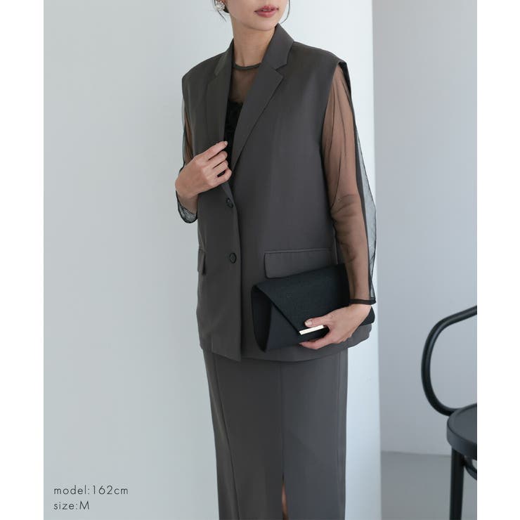 フローラルジレセットアップドレス Iライン 立体花柄 タイトスカート | AUNI | 詳細画像13 