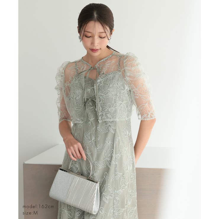 シアーレースボレロセットアップドレス ノースリーブ 花柄 刺繍 | AUNI | 詳細画像6 