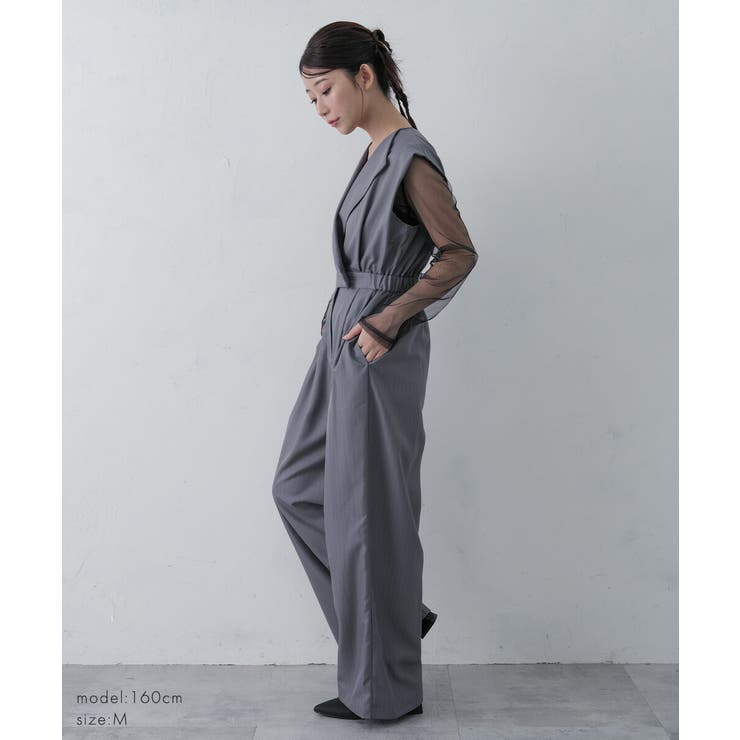 スタンドアウトカラーオールインパンツ パンツドレス ハイウエスト切り替え | AUNI | 詳細画像6 