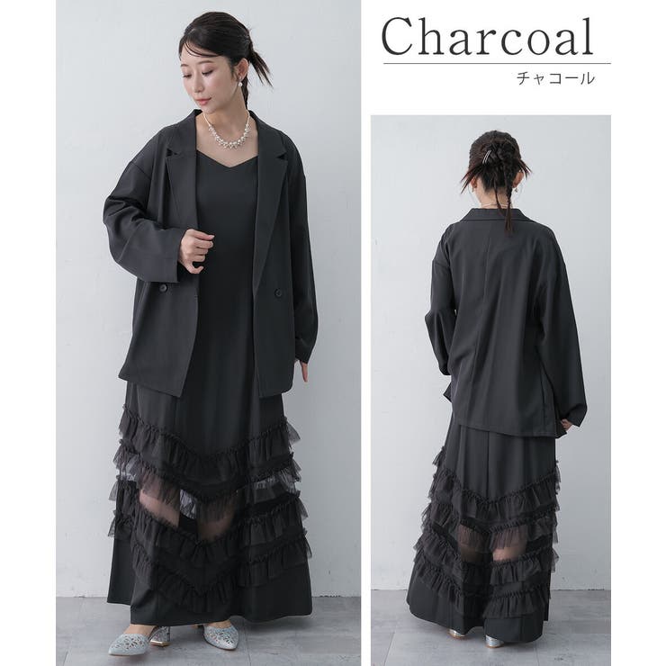 トランスペアレントヘムセットアップドレス キャミワンピース ジャケット | AUNI | 詳細画像12 