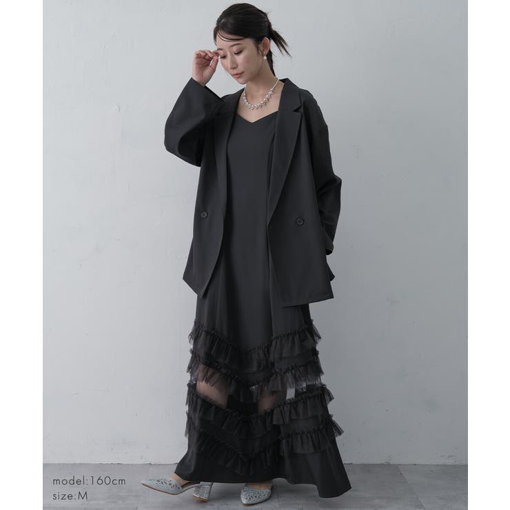 トランスペアレントヘムセットアップドレス キャミワンピース ジャケット | AUNI | 詳細画像13 