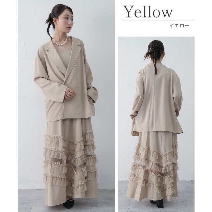 トランスペアレントヘムセットアップドレス キャミワンピース ジャケット | AUNI | 詳細画像16 