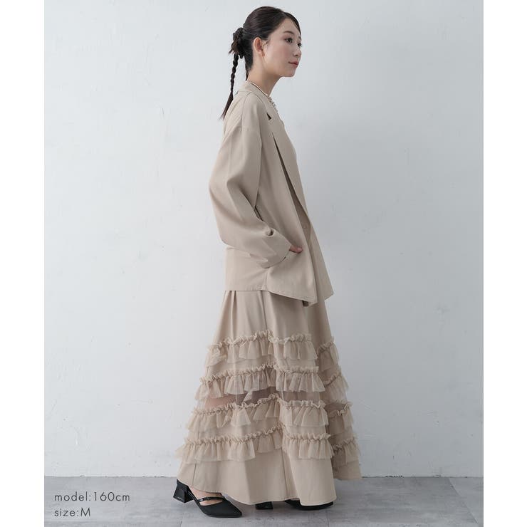 トランスペアレントヘムセットアップドレス キャミワンピース ジャケット | AUNI | 詳細画像18 