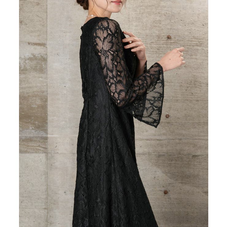 バックデザインレースロングワンピース フレアスリーブ オケージョン | AUNI | 詳細画像6 