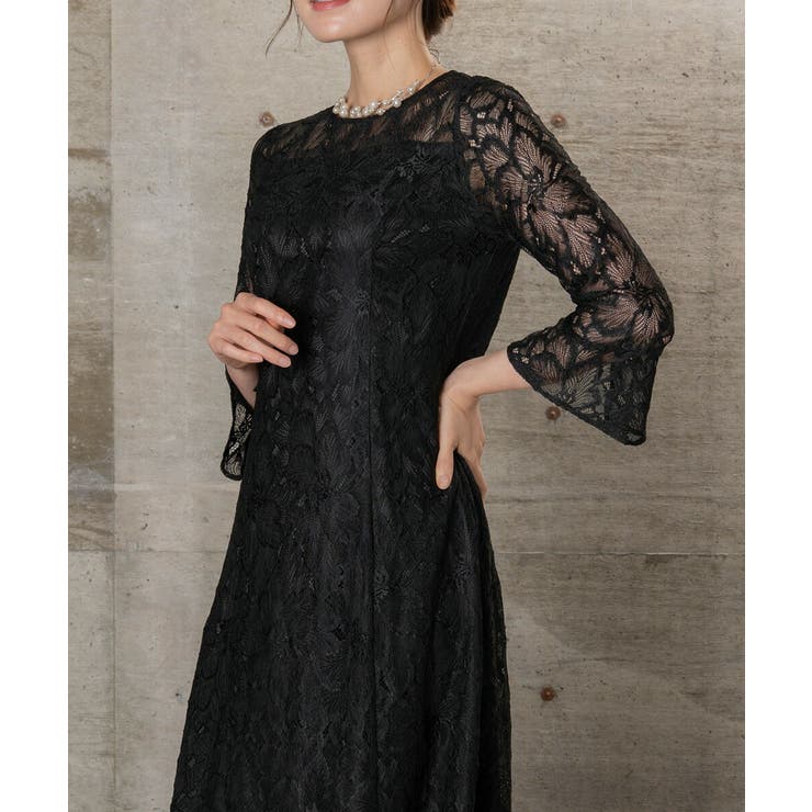 レースロングワンピース 七分袖 ミモレ丈 Aライン オケージョン | AUNI | 詳細画像6 