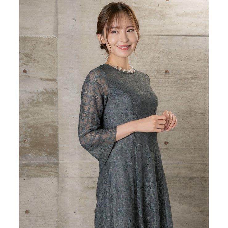 レースロングワンピース 七分袖 ミモレ丈 Aライン オケージョン | AUNI | 詳細画像8 