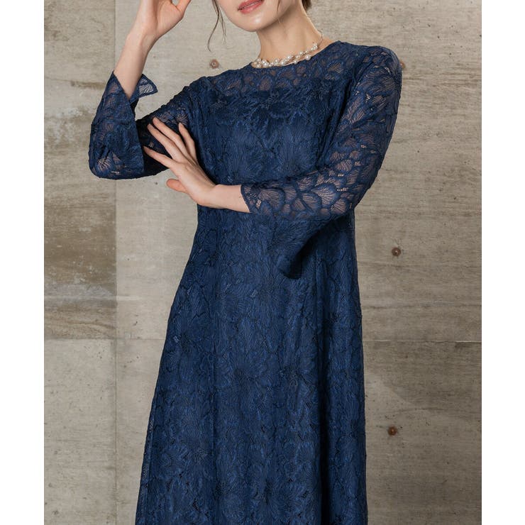 レースロングワンピース 七分袖 ミモレ丈 Aライン オケージョン | AUNI | 詳細画像10 