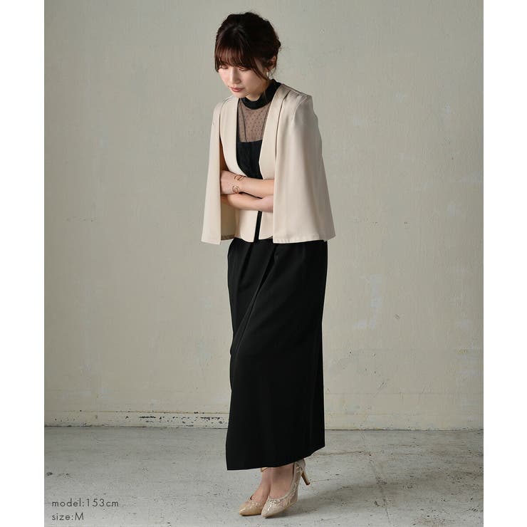 結婚式 ボレロ ジャケット 秋 フォーマル 大きいサイズ 袖付き ケープ風 | AUNI | 詳細画像6 