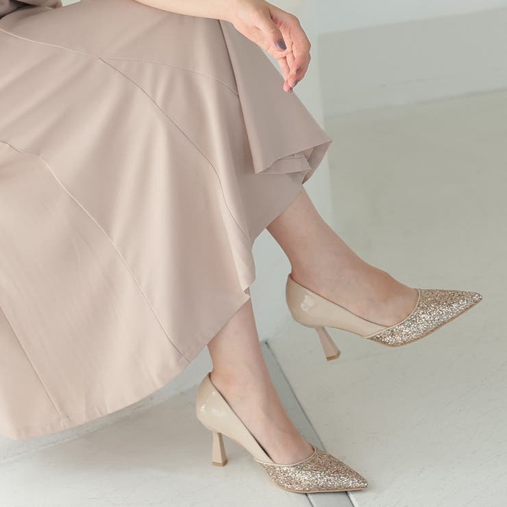 グリッターパンプス 切替デザイン 7cmヒール ポインテッドトゥ | AUNI | 詳細画像12 