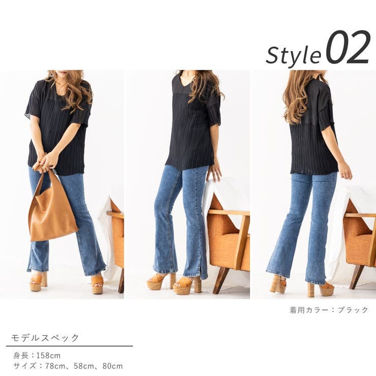 ブラウス 秋 レディース シフォン 半袖 切り替え トップス プリーツ | AUNI | 詳細画像12 