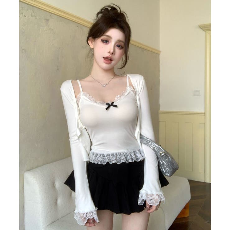 裾レース チビリボンデザインキャミソール | Axis | 詳細画像3 