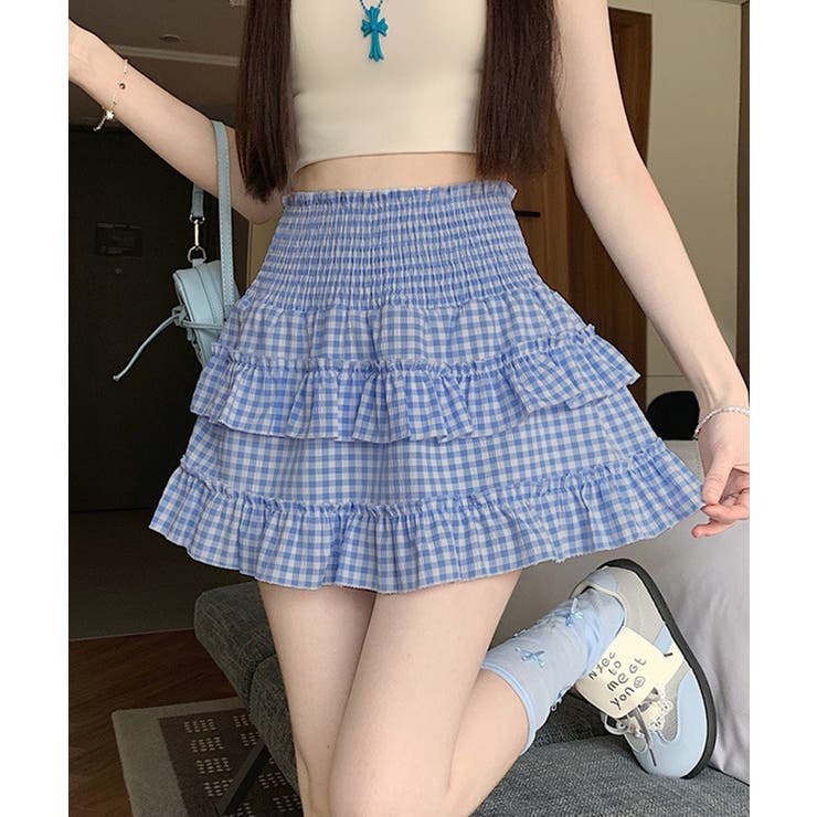 ブルー | チェックティアードミニスカート | Axis