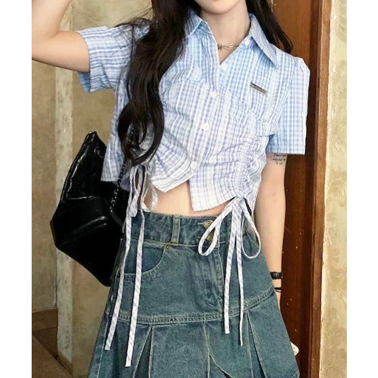 ドロストチェックワンポイントクロップドシャツ | Axis | 詳細画像2 