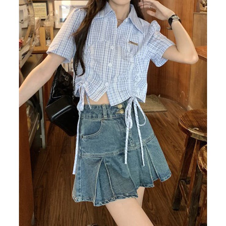 ドロストチェックワンポイントクロップドシャツ | Axis | 詳細画像4 