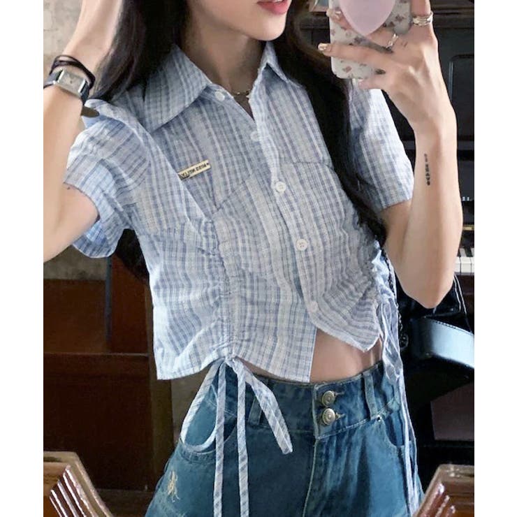 ドロストチェックワンポイントクロップドシャツ | Axis | 詳細画像5 