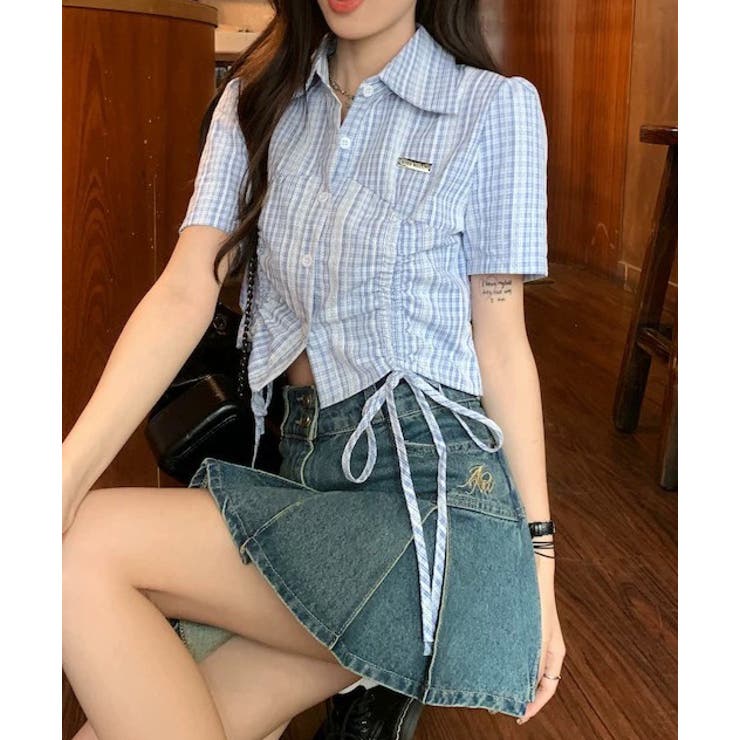 ドロストチェックワンポイントクロップドシャツ | Axis | 詳細画像6 