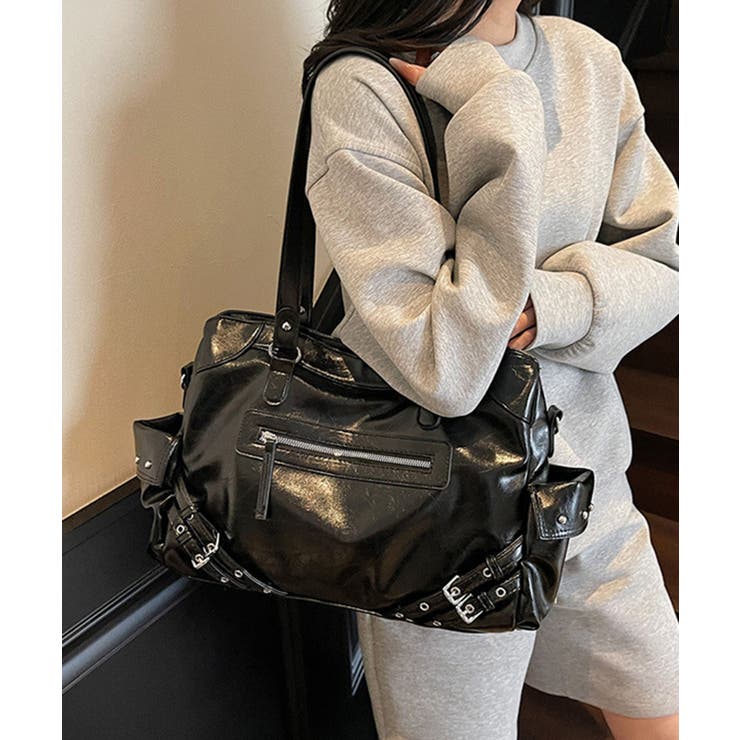 ブラック | PU 2WAY仕様 フェイクレザーボストンバッグ | Axis