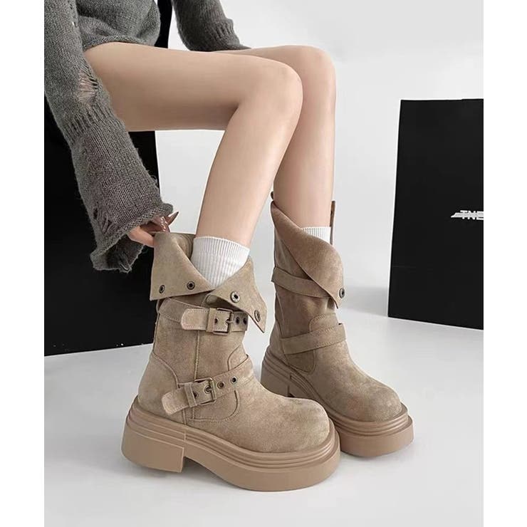 ベージュ | ボタン付きフェイクスエード エンジニアブーツ | Axis