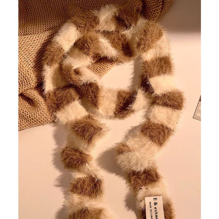 ベージュ | ボーダー柄ファーナローマフラー | Axis