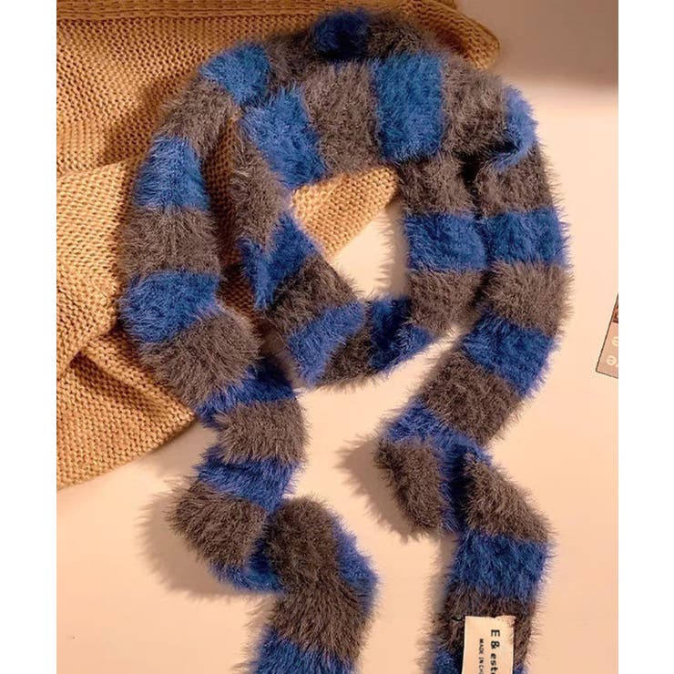 グレー | ボーダー柄ファーナローマフラー | Axis