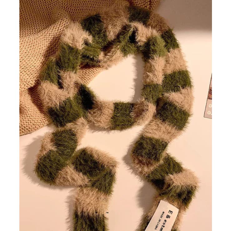 グリーン | ボーダー柄ファーナローマフラー | Axis