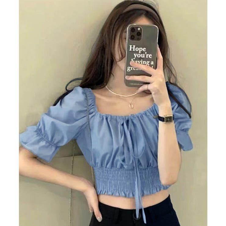 フロントリボンギャザーパフスリーブ ブラウス | Axis | 詳細画像1 