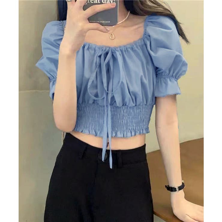 フロントリボンギャザーパフスリーブ ブラウス | Axis | 詳細画像4 