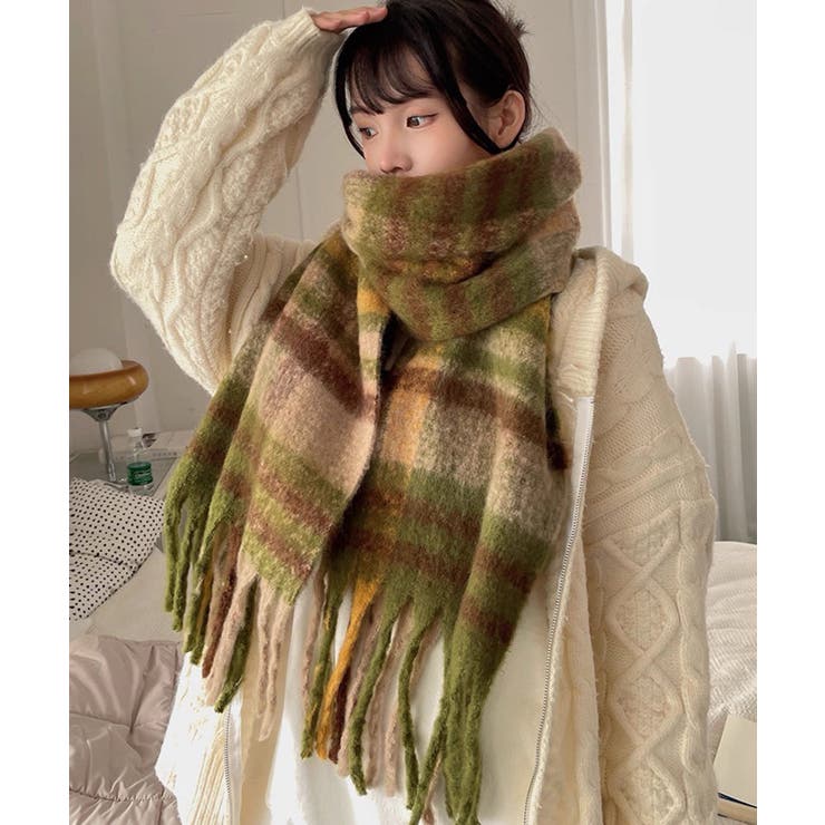 アソート フリンジマフラー ソリッド チェック 大判 | Axis | 詳細画像10 