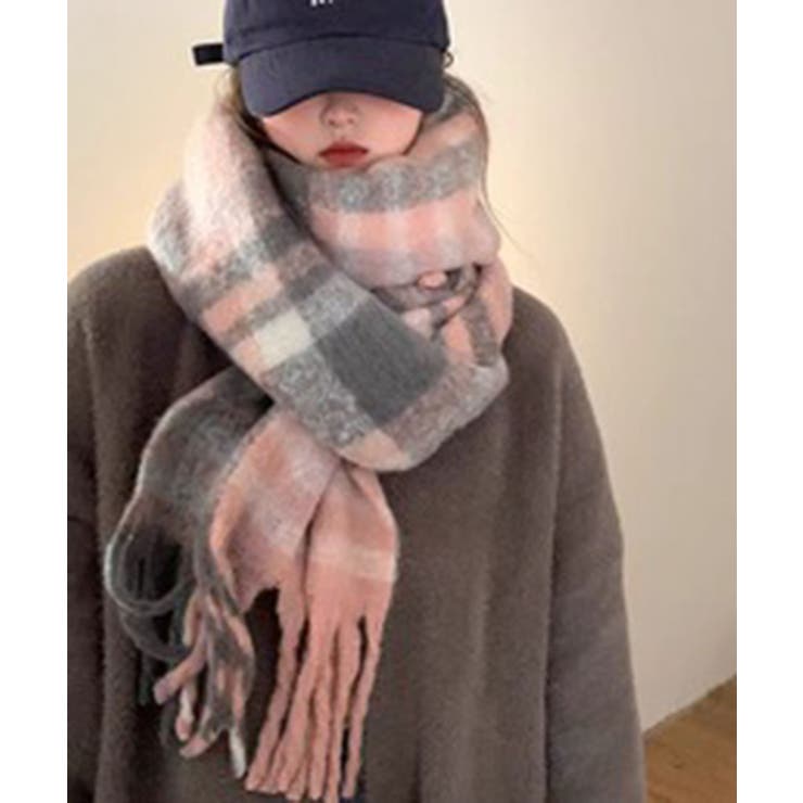 グレー系 | アソート フリンジマフラー ソリッド チェック 大判 | Axis