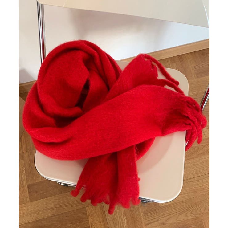 レッド | アソート フリンジマフラー ソリッド チェック 大判 | Axis