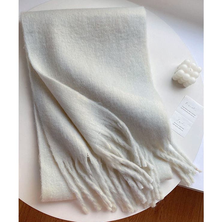 ホワイト | アソート フリンジマフラー ソリッド チェック 大判 | Axis