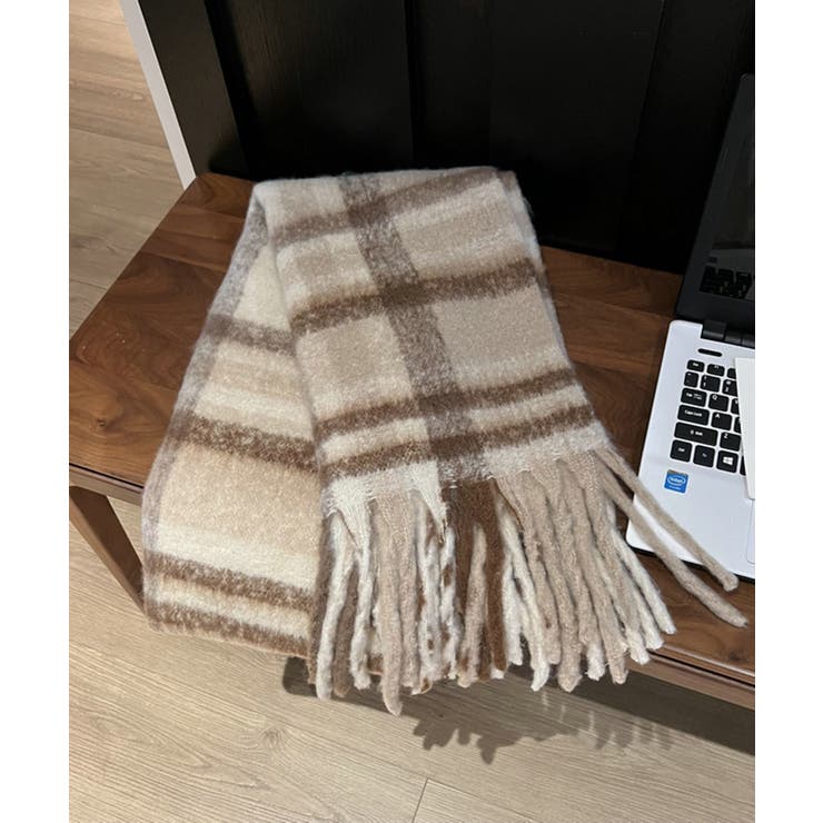 ホワイト系 | アソート フリンジマフラー ソリッド チェック 大判 | Axis