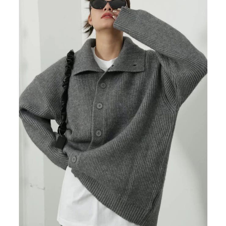 グレー | 衿付きリブニットカーディガン | Axis