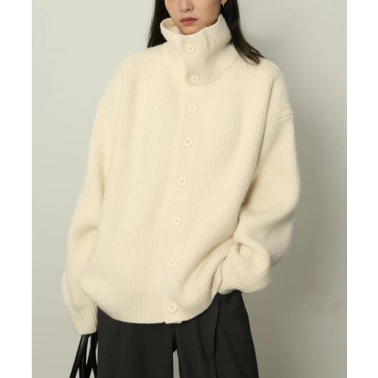 ホワイト | 衿付きリブニットカーディガン | Axis